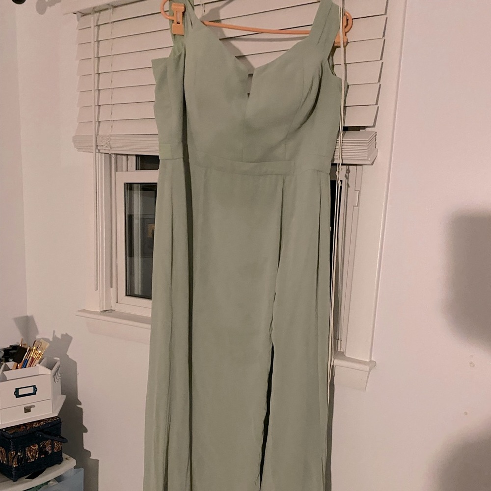 Pistachio colored bridesmaid dress floor length